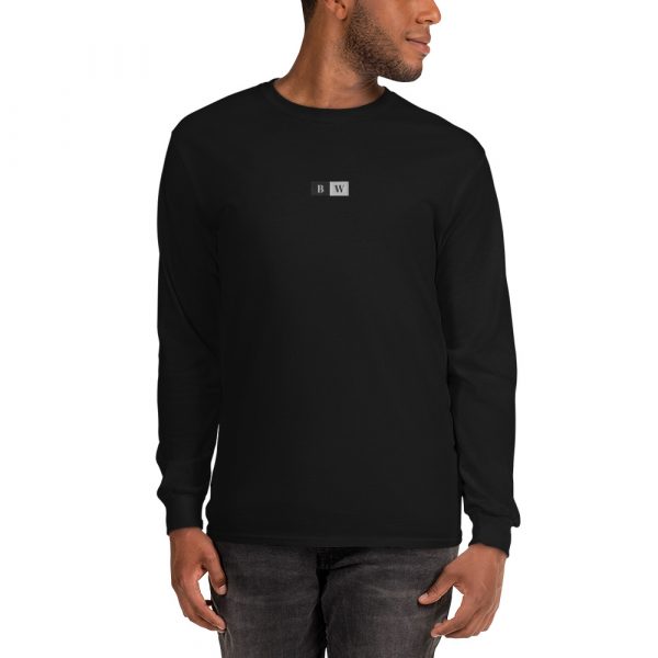 T-shirt à Manches Longues Noir "Black&White" Homme Écusson Brodé Centre