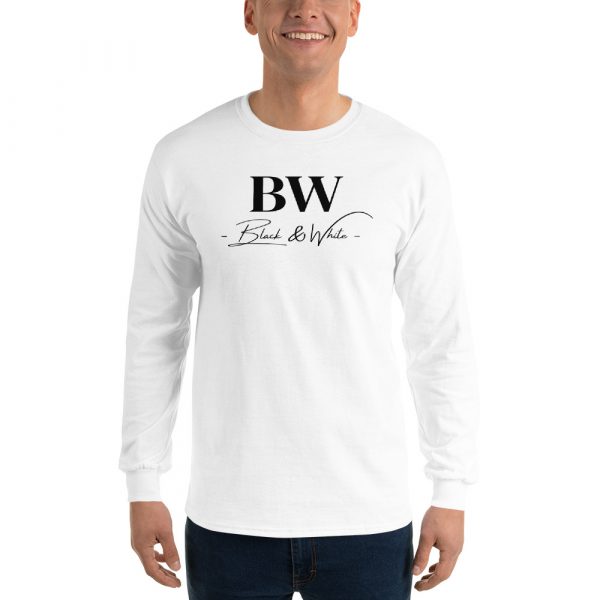 T-shirt à Manches Longues Blanc "Black&White" Homme Logo Imprimé