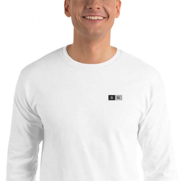 T-shirt à Manches Longues Blanc "Black&White" Homme Écusson Brodé Poitrine