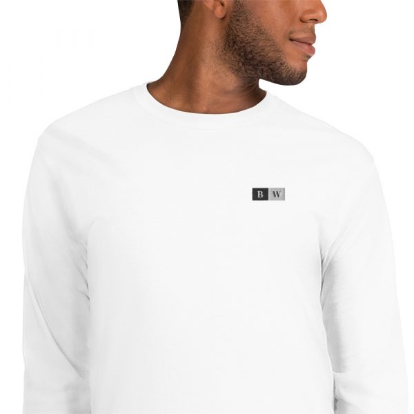 T-shirt à Manches Longues Blanc "Black&White" Homme Écusson Brodé Poitrine – Image 2