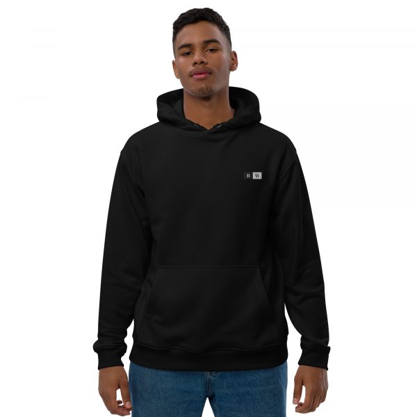 Sweat à Capuche Premium Écologique Homme "Black&White" Noir Écusson Brodé – Image 3