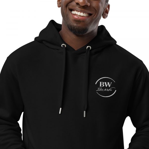 Sweat à Capuche Premium Écologique Homme "Black&White" Noir Logo Brodé