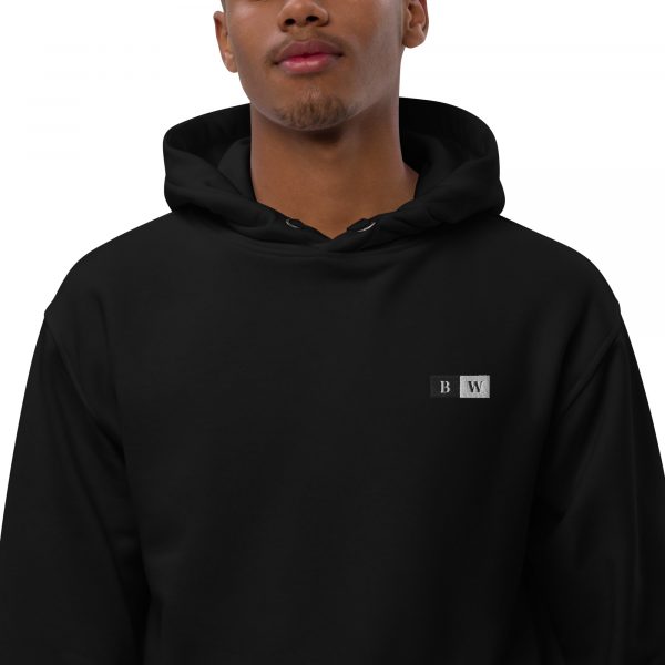 Sweat à Capuche Premium Écologique Homme "Black&White" Noir Écusson Brodé