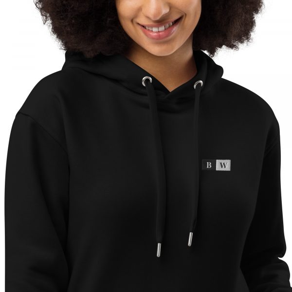 Sweat à Capuche Premium Écologique Femme "Black&White" Noir Écusson Brodé