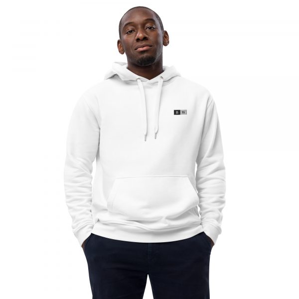 Sweat à Capuche Premium Écologique Homme "Black&White" Blanc Écusson Brodé – Image 3