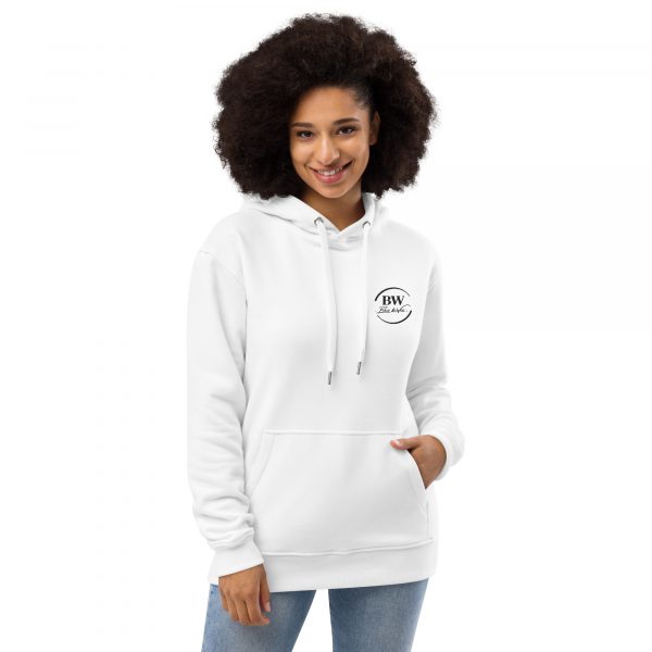 Sweat à Capuche Premium Écologique Femme "Black&White" Blanc Logo Brodé