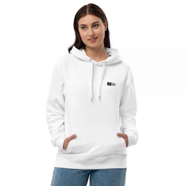 Sweat à Capuche Premium Écologique Femme "Black&White" Blanc Écusson Brodé