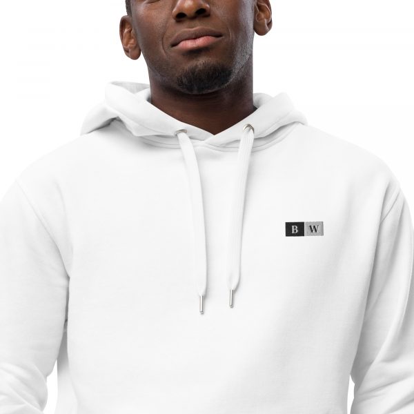 Sweat à Capuche Premium Écologique Homme "Black&White" Blanc Écusson Brodé – Image 4