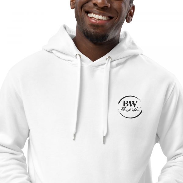 Sweat à Capuche Premium Écologique Homme "Black&White" Blanc Logo Brodé