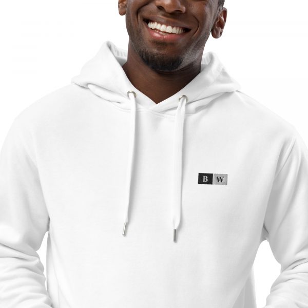 Sweat à Capuche Premium Écologique Homme "Black&White" Blanc Écusson Brodé