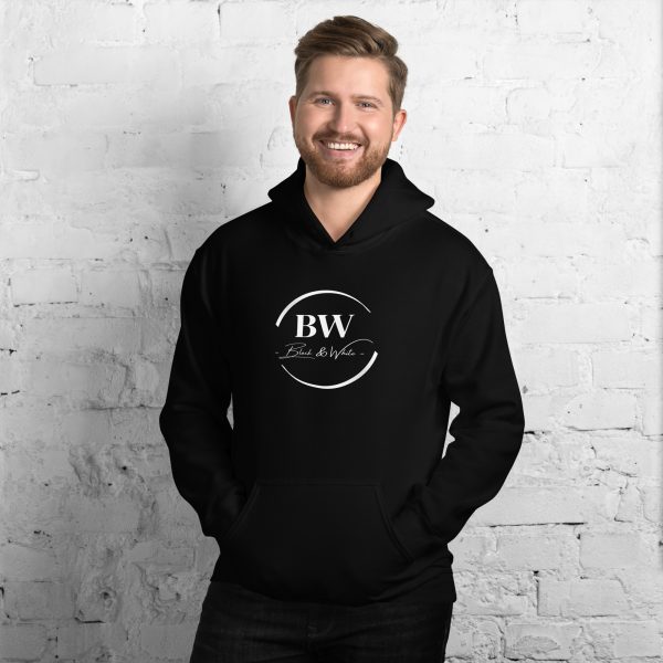 Sweat à Capuche Noir Doux Homme Black&White Logo Centre Imprimé