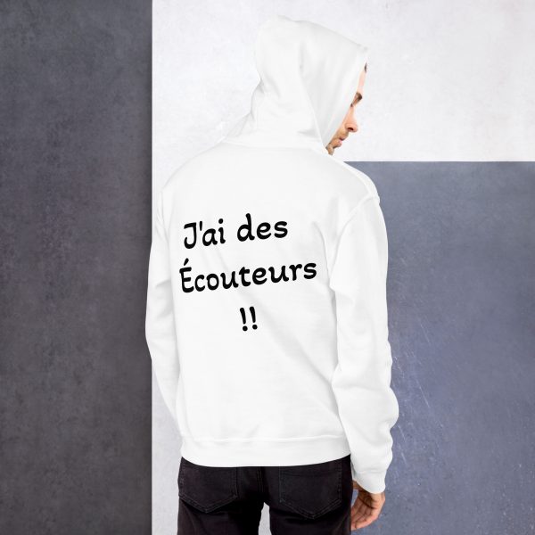 Sweat à Capuche Sport "Black&White" Blanc Homme "J'ai des écouteurs !" – Image 2
