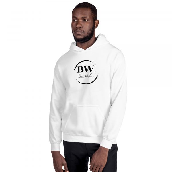 Sweat à Capuche Blanc Doux Homme Black&White Logo Centre Imprimé – Image 2