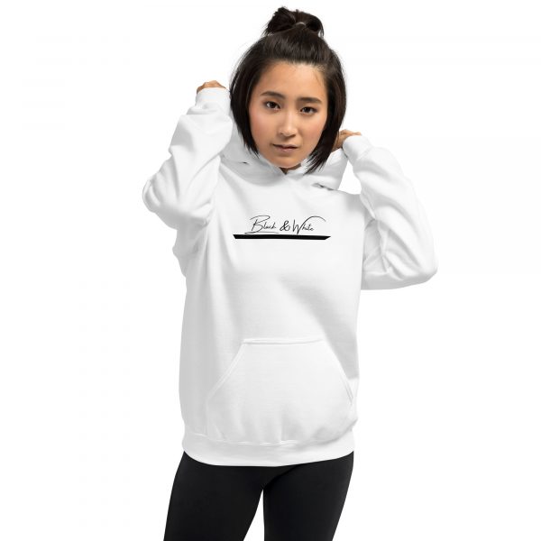 Sweat à Capuche Blanc Doux Femme Black&White Imprimé Centre