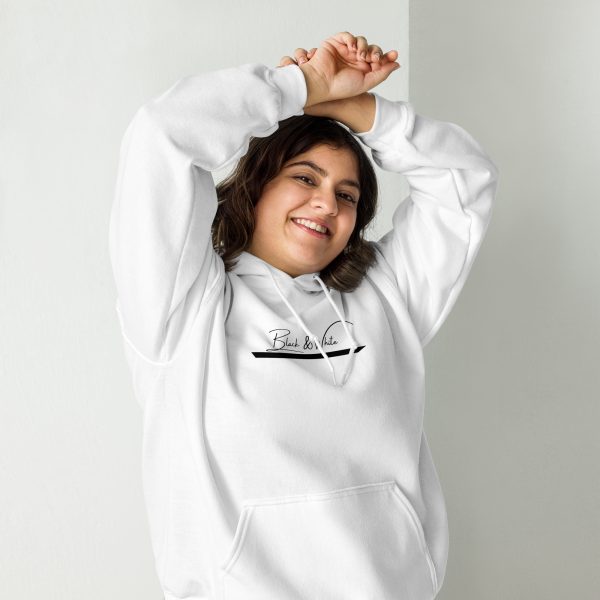 Sweat à Capuche Blanc Doux Femme Black&White Imprimé Centre – Image 2