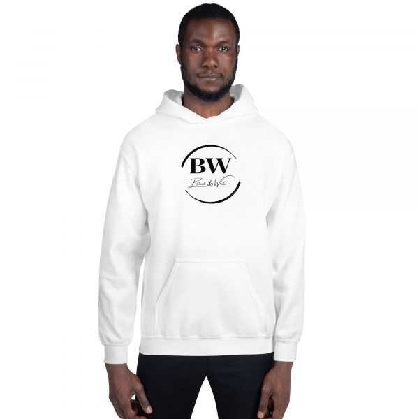 Sweat à Capuche Blanc Doux Homme Black&White Logo Centre Imprimé