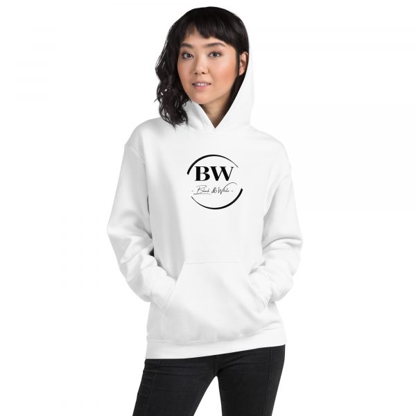 Sweat à Capuche Blanc Doux Femme Black&White Logo Centre Imprimé – Image 3