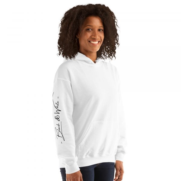 Sweat à Capuche Blanc Doux Femme Black&White Imprimé Manche – Image 2