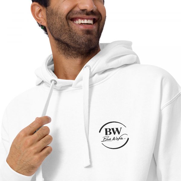 Sweat à Capuche Premium Homme "Black&White" Blanc Logo Brodé – Image 3