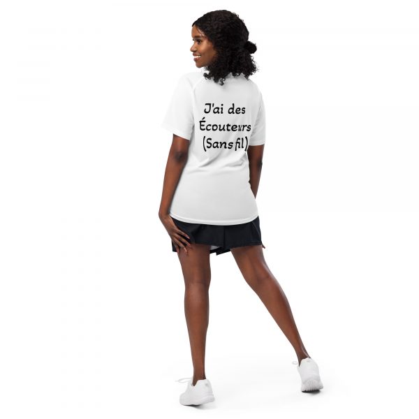 T-Shirt Sport "Black&White" Blanc Femme "J'ai des écouteurs..." – Image 6