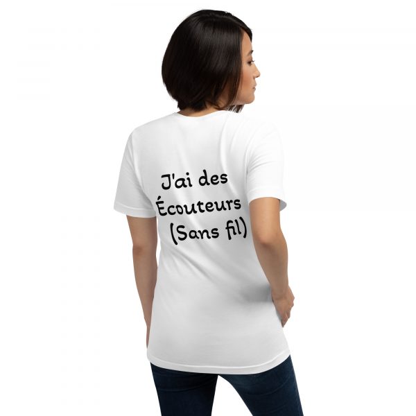 T-Shirt Sport Coton "Black&White" Blanc Femme "J'ai des écouteurs..." – Image 4