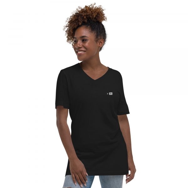 T-shirt Col V Femme "Black&White" Noir Écusson Brodé