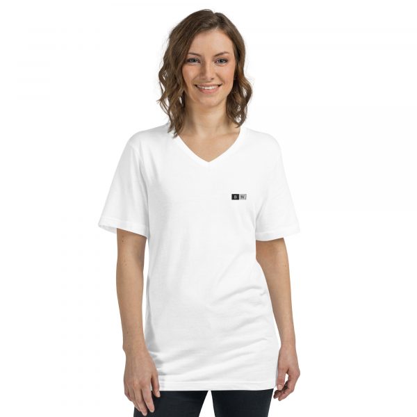 T-shirt Col V Femme "Black&White" Blanc Écusson Brodé
