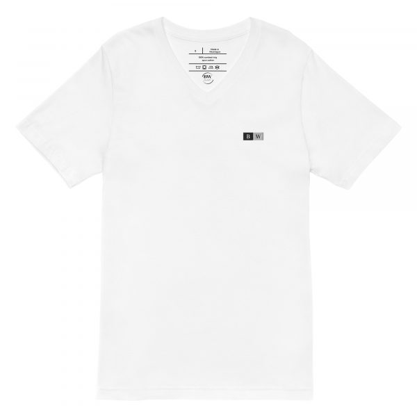 T-shirt Col V Femme "Black&White" Blanc Écusson Brodé – Image 3
